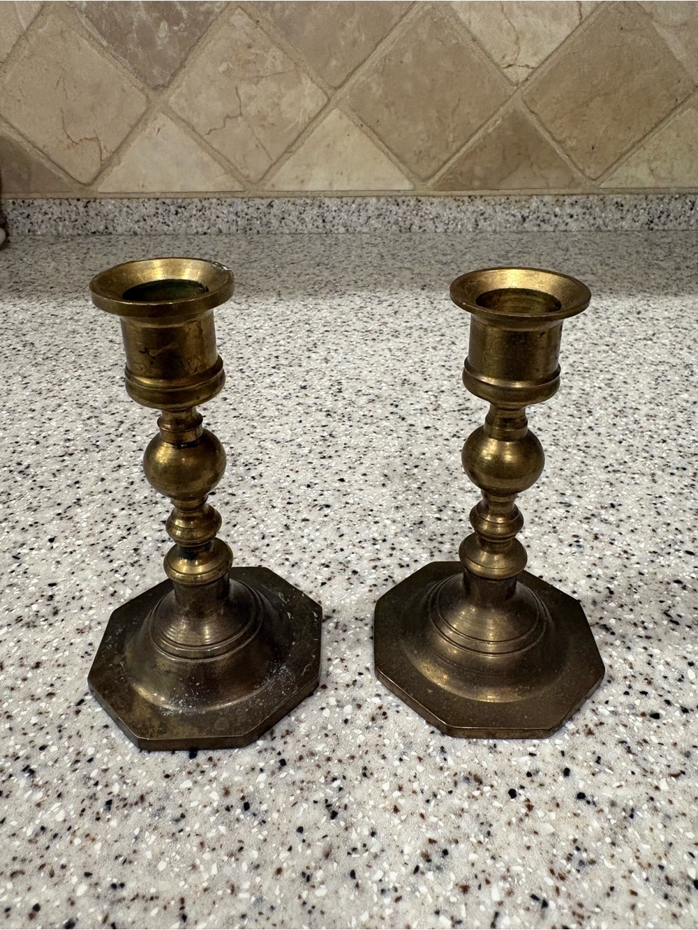 Pair of vintage solid brass candlestick holders